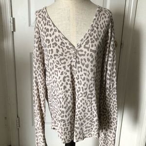Lucky Brand 🍀 Waffle Knit Leopard Print Top
